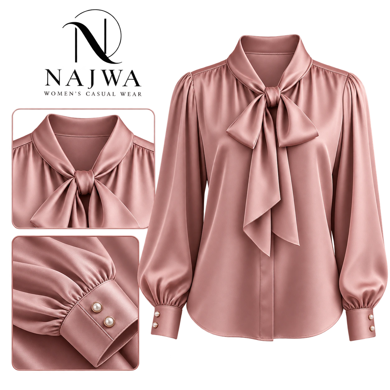 بلوزة ساتان Dusty Rose بعقدة رقبة من NAJWA WOMEN'S CASUAL WEAR