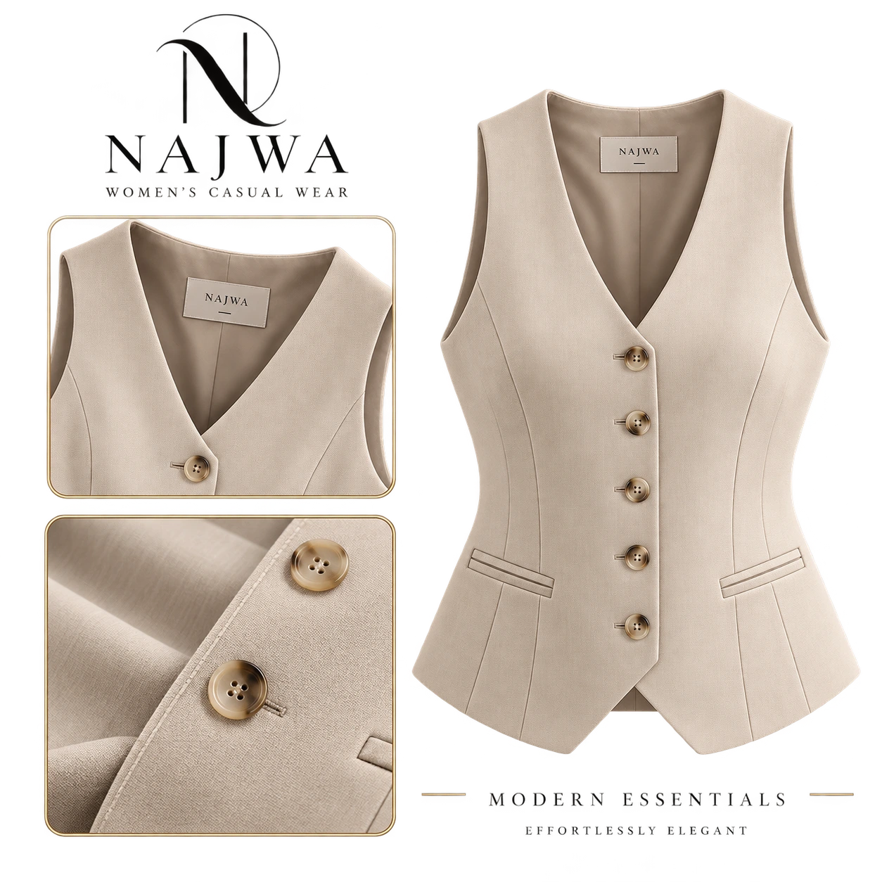 فيست حريمي أوف وايت مفصل من NAJWA WOMEN'S CASUAL WEAR
