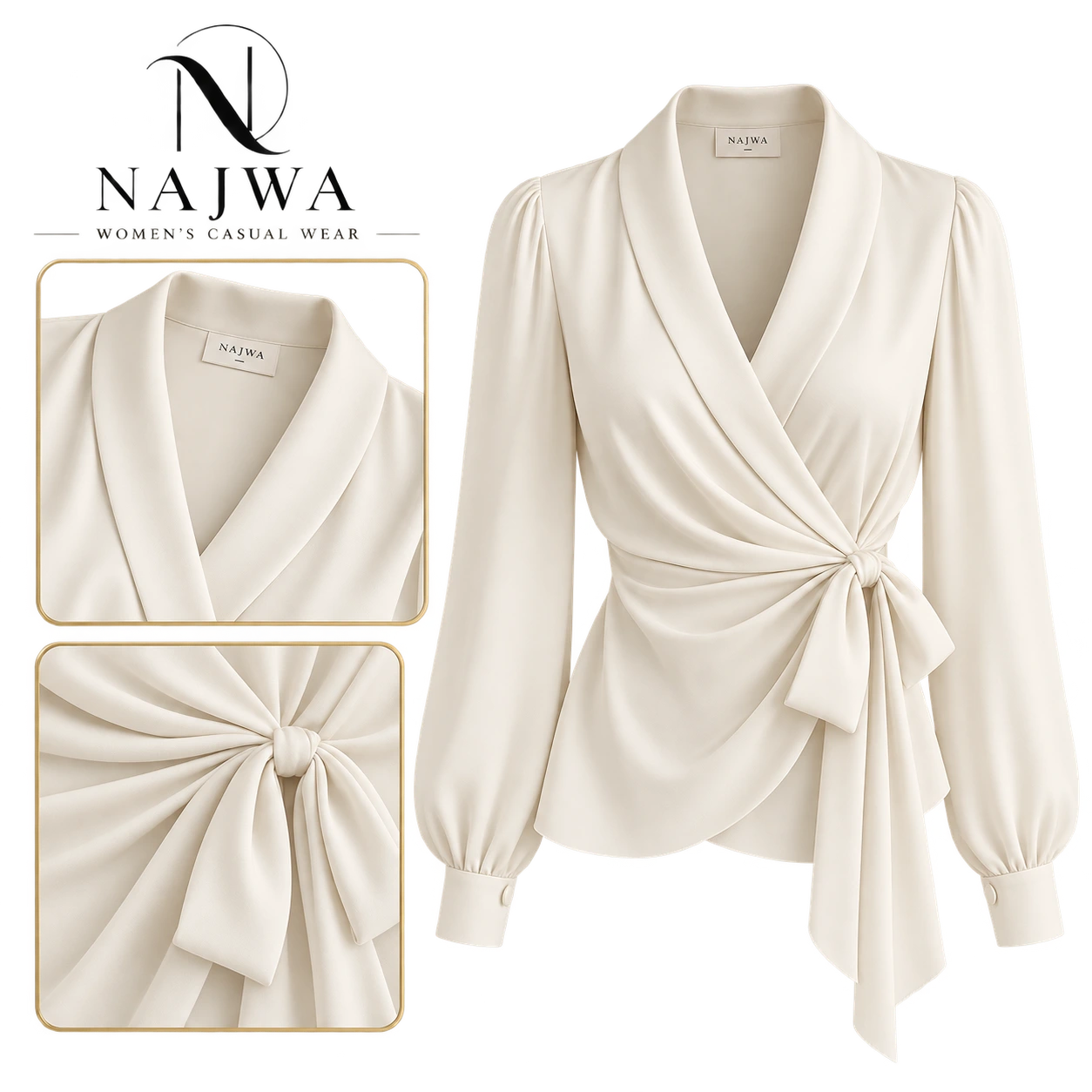 بلوزة راب أوف وايت بعقدة جانبية من NAJWA WOMEN'S CASUAL WEAR