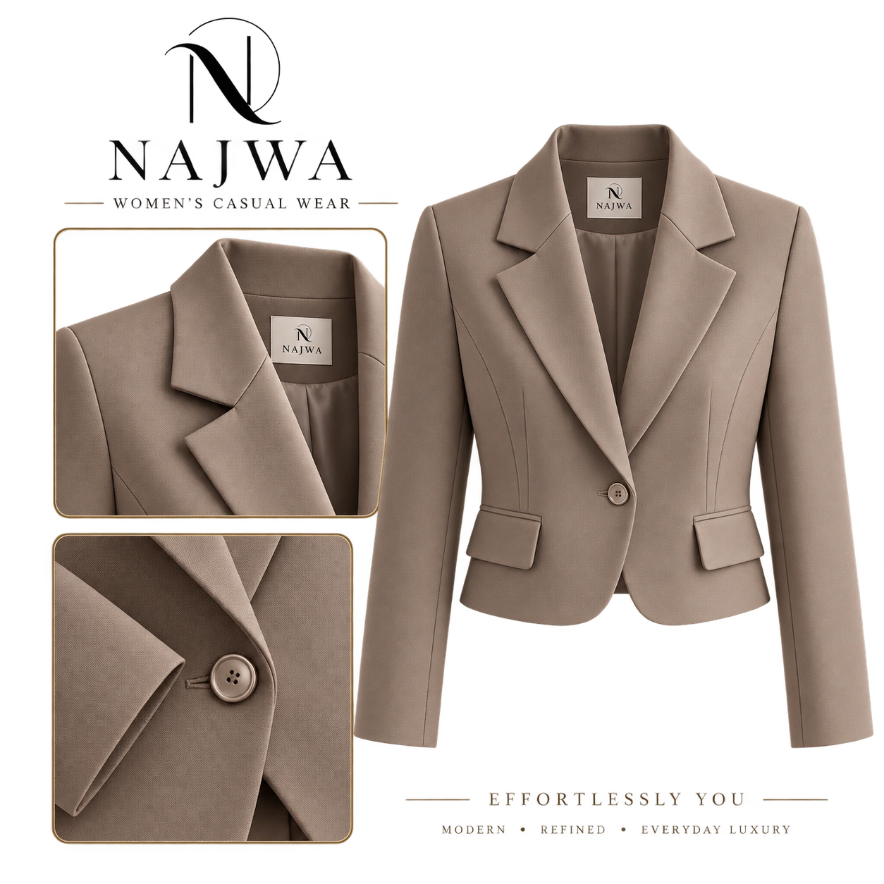 بليزر تاوب مفصل بقصة محددة من NAJWA WOMEN'S CASUAL WEAR